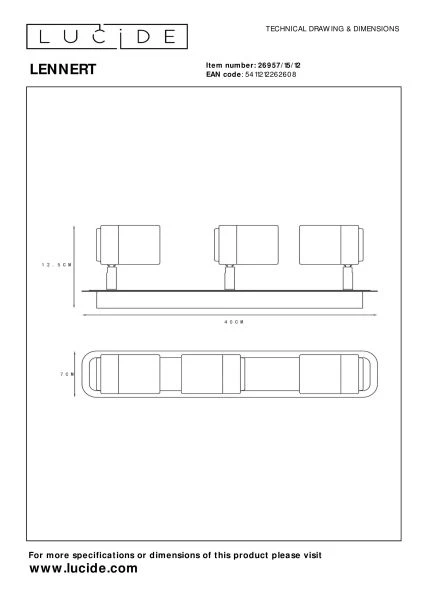Lucide LENNERT - Plafondspot - LED Dimb. - GU10 - 3x5W 3000K - Mat chroom - technisch